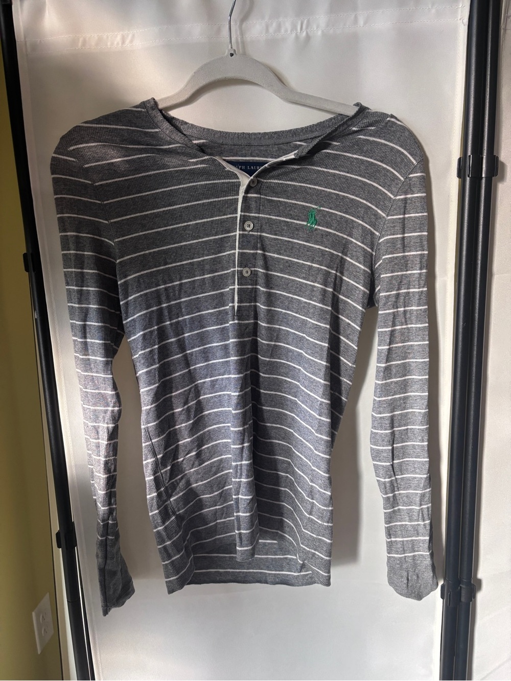 NWT Ralph Lauren Gray & White Striped Long-Sleeve Henley